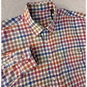 Alan Flusser Shirt Men's Long Sleeve Button Up Dress XL Rainbow Check‎ Stripes